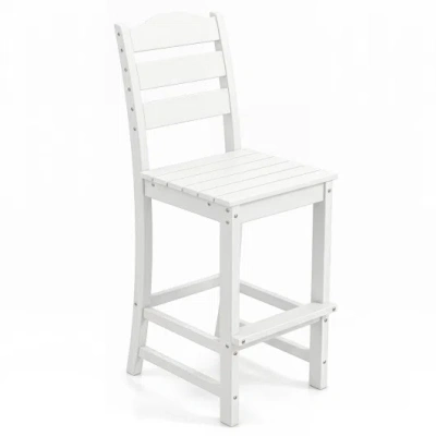 Costway 30 Inches Hdpe Outdoor Counter Height Bar Stool With Back And Footrest-white