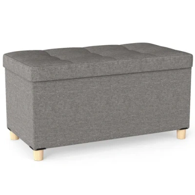 Costway 30 Inches Storage Ottoman Bench With Tray And Rubber Wood Legs-gray