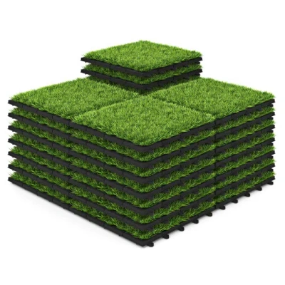 Costway 30 Pcs Interlocking Artificial Grass Tiles In Green