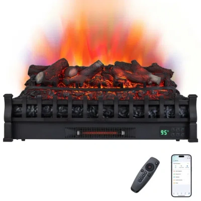 Costway 30" Wi Fi Fireplace Insert Lemonwood Set With Cracking Sound-black