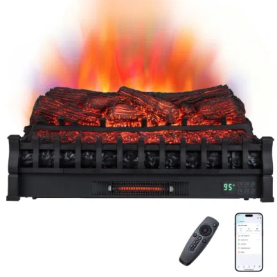 Costway 30" Wi Fi Fireplace Insert Pinewood Set With Cracking Sound-black