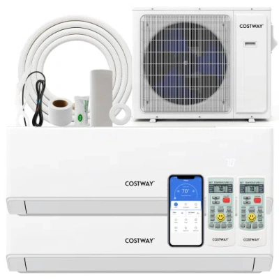 Costway 30000 Btu 2 Zone 23 Seer2 Mini Split Air Conditioner Wifi Enabled With Heat Pump-9k + 24k In White