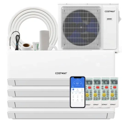 Costway 30000 Btu 4 Zone 23 Seer2 Mini Split Air Conditioner Wifi Enabled With Heat Pump-7k + 7k + 7k + 18k In White