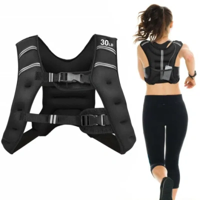 Costway 30lbs Workout Weighted Vest With Mesh Bag Adjustable Buckle-30 Lbs In Black