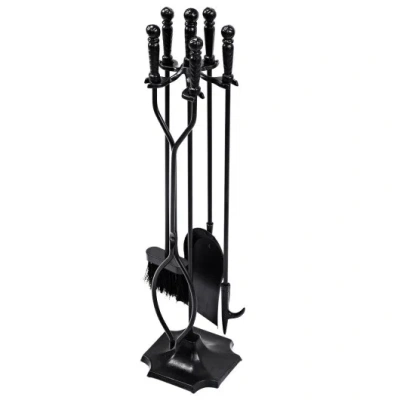 Costway 31 Inch 5 Pieces Hearth Fireplace Fire Tools Set In Black