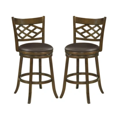 Costway 31 Inch Counter Height Bar Stools Set Of 2 With Rubber Wood Frame-31 Inch In Brown