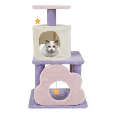 Costway 31.5" Cute Modern Cat Tree Multi-level Kitten Tower-purple