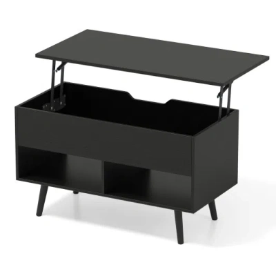 Costway 31.5 Inch Lift Top Coffee Table With Hidden Compartment And 2 Storage Shelves-black
