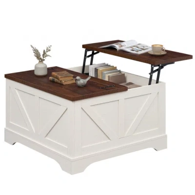 Costway 31.5 Inch Square Coffee Table With Lifting Tabletop And Hidden Compartment-rustic Brown In White
