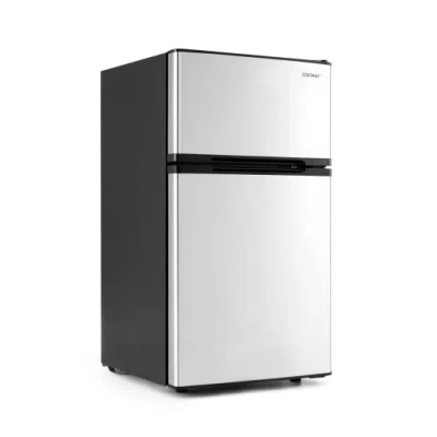 Costway 3.2 Cu. Ft Mini Fridge With Freezer Double Door Small Refrigerator With Adjustable Thermostat-silver In Gray