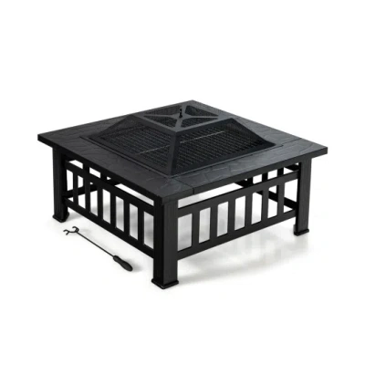 Costway 32 Inch 3 In 1 Outdoor Square Fire Pit Table With Bbq Grill And Rain Cover For Camping In Black