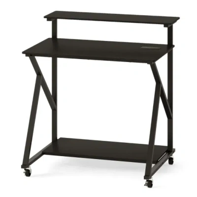 Costway 32 Inch Rolling Computer Desk For Small Spaces With Power Outlets-black