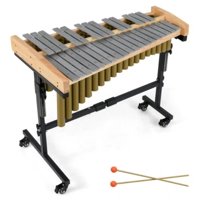 Costway 32 Note Marimba Aluminum Xylophone With Rubber Wood Base-golden In Brown
