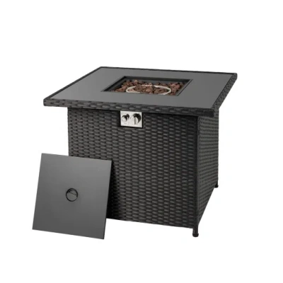 Costway 32.5 Inch Propane Fire Pit Table 5000 Btu With Tempered Glass Tabletop-black In Multi