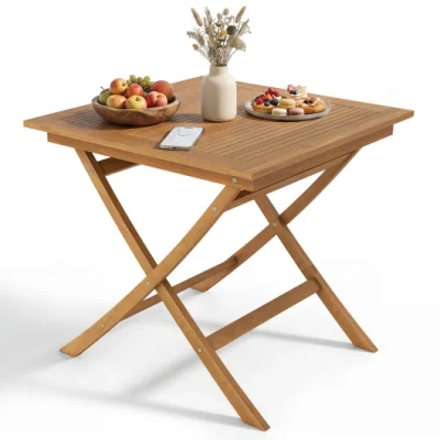 Costway 32-inch Square Solid Teak Wood Patio Dining Table For 4 In Brown