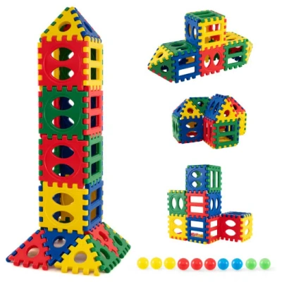 Costway 32-piece Oversized Waffle Block Set With 10 Ocean Balls Easy-to-use Grid Building Toys In Multi