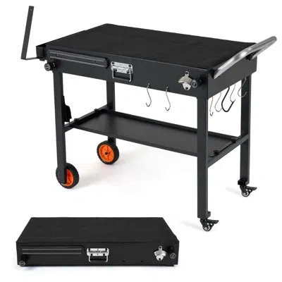 Costway 32”w X 18”d Folding Grill Cart For 17 & 22” Griddles With Heat-resistant Mat Wheels In Black