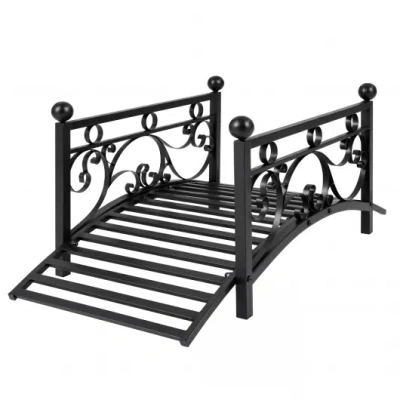 Costway 3.3 Ft Garden Metal Bridge With Dual Patterned Side Rails In Black