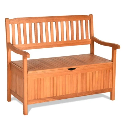 Costway 33 Gallon Wooden Storage Bench With Liner For Patio Garden Porch In Multi