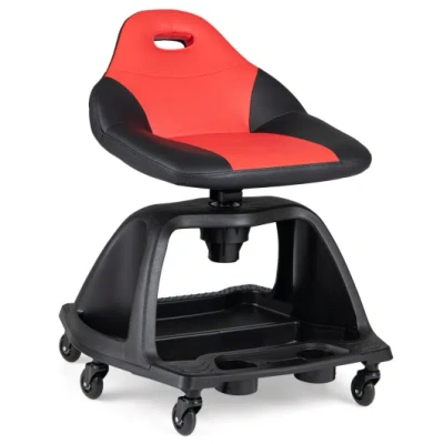 Costway 330 Lbs Capacity Garage Mechanic Stool Seat With Backrest 6 Universal Wheels And Tool Tray Storage-r In Black