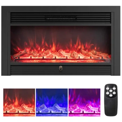 Costway 33/36-inch Electric Fireplace Insert 750w/1500w Recessed Fireplace Heater-1500w In Black