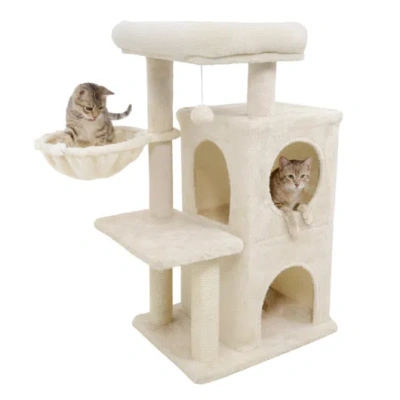 Costway 33.5 Inch Cute Kitten Tower With 2-tier Condo And Padded Top Perch-beige In Pink