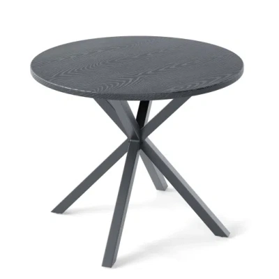 Costway 33.5 Inch Round Patio Bistro Table With Wood-like Top And X-shaped Legs-gray