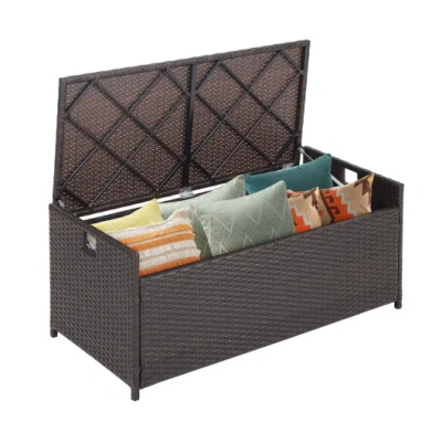 Costway 34 Gallon Patio Storage Bench With Seat Cushion And Zippered Liner In Gold