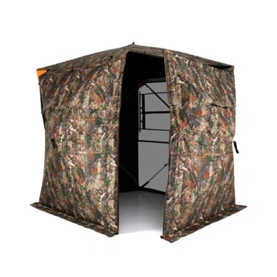 Costway 3-4 Person Hunting Blind 270° See-through Pop-up Ground Blind With Full-open Swing Door In Brown