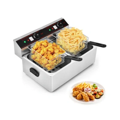 Costway 3400w Dual Tank Electric Countertop Deep Fryer In Multi