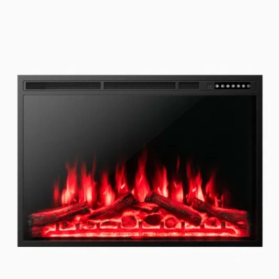 Costway 34/37 Inch Electric Fireplace Recessed With Adjustable Flames In Black