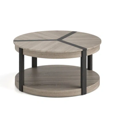 Costway 34.5" Rubber Wood 2-tier Round Center Table With Spacious Tabletop And Storage Shelf-gray In Animal Print