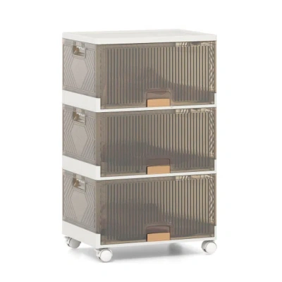 Costway 3/4/5/6-cube Stackable Storage Bins With Detachable Wheels-3 Cube In Brown