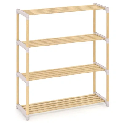 Costway 3/4-tier Solid Wood Shoe Rack With Slatted Open Shelves-4-tier In Multi