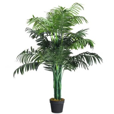 Costway 3.5 Feet Artificial Areca Palm Decorative Silk Tree With Basket In Black