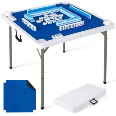 Costway 35 Inch 4 Player Game Card Folding Mahjong Table With Cup Holders-navy In Multi