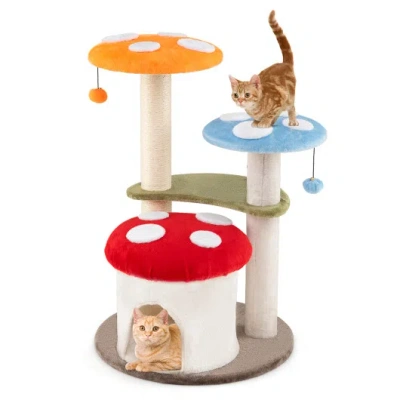 Costway 35 Inch Tall Cat Tower With Sisal Scratching Posts Cat Condo And Padded Platforms-multicolor