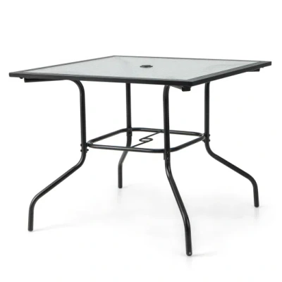 Costway 35 X 35 Inch Patio Dining Table With 1.5 Inch Umbrella Hole Without Umbrella In Black