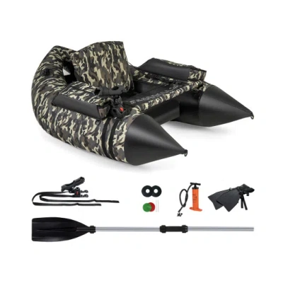 Costway 350 Lbs Inflatable Fishing Float Tube With Adjustable Backrest And Backpack Straps-camouflage In Black