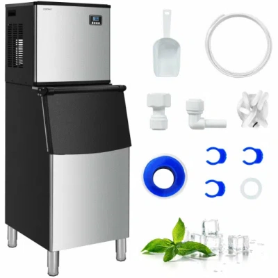 Costway 353lbs/24h Split Commercial Ice Maker With 198 Lbs Storage Bin In Black