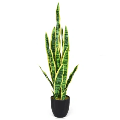 Costway 35.5 Inch Indoor-outdoor Decoration Fake Artificial Snake Plant In Gray