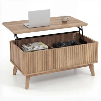Costway 35.5" Rectangle Wooden Fluted Lift Top Coffee Table-walnut In Brown