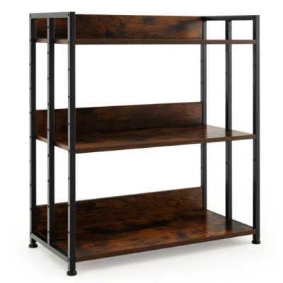 Costway 3/5-tier Industrial Bookshelf Storage Shelf Display Rack With Adjustable Shelves-3-tier In Brown
