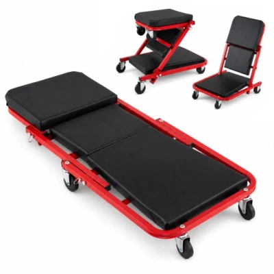 Costway 36" 3-in-1 Folding Mechanic Creeper Under Car Roller Creeper-red In Black