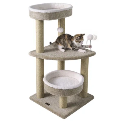 Costway 36" Carpeted Cat Tree With Plush Perches, Scratching Posts And Dangling Ball In Neutral