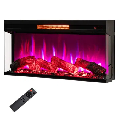 Costway 36 Inch 3-sided 1500w Electric Fireplace With 7-color Flame-black