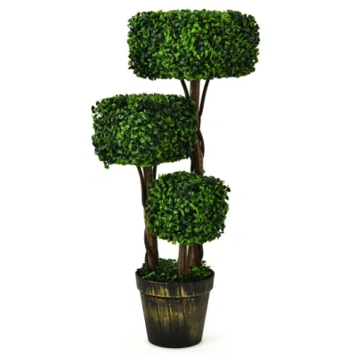 Costway 36 Inch Artificial Boxwood Topiary Uv Protected Indoor Outdoor Tree In Green