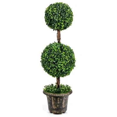 Costway 36 Inch Artificial Double Ball Tree Indoor And Outdoor Uv Protection In Green