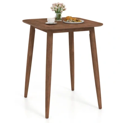 Costway 36 Inch Counter Height Bar Table Wooden High Top Pub Table With Solid Rubber Wood Legs-walnut In Brown