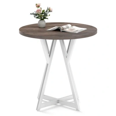 Costway 36 Inch Round Dining Table With Metal Pedestal Base-natural In Multi
